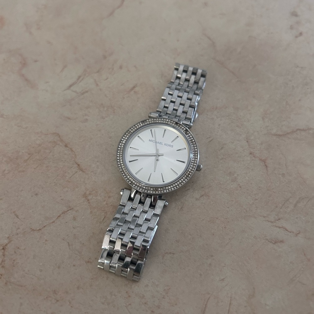 Michael Kors Silver Stainless Steel Bracelet Watch With Pave Embellished Bezel